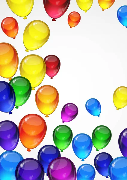 Coloridos globos festivos sobre un fondo blanco para la celebración, vacaciones, tarjeta de fiesta de cumpleaños con espacio para el texto. Diseño A4 . — Archivo Imágenes Vectoriales
