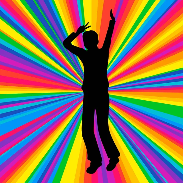 Silhouette dansant humain, partie de bataille de musique, fond de rayon disco . — Image vectorielle