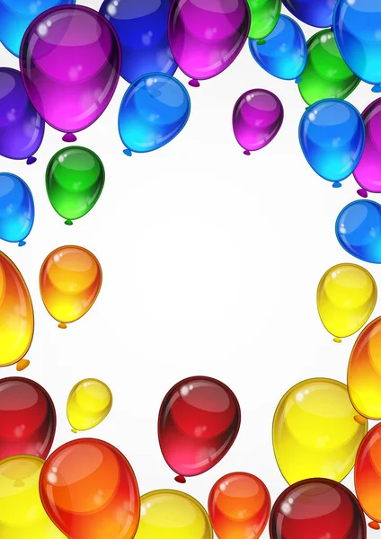 Coloridos globos vectoriales festivos sobre un fondo blanco para la celebración, vacaciones, tarjeta de fiesta de cumpleaños con espacio para el texto. Diseño A4 . — Vector de stock