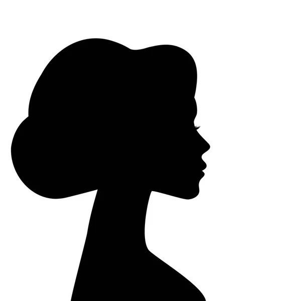 Belles silhouettes de profil de femme avec une coiffure élégante, vecteur jeune conception du visage féminin, tête de fille de beauté avec des cheveux coiffés, portrait graphique de dame de mode — Image vectorielle