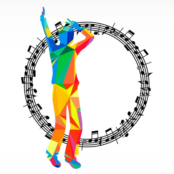 Silhouette de poligon dansant cercle humain et mélodique, musique vectorielle — Image vectorielle