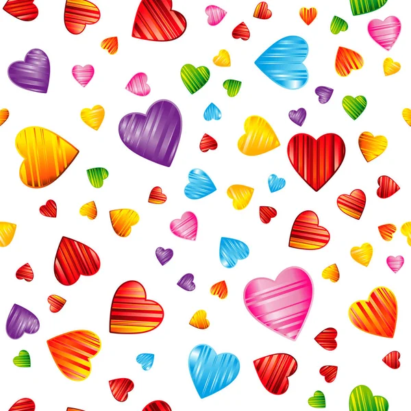 Patrón de corazones a rayas de colores. Día de San Valentín, boda, fondo romántico sin costuras . — Vector de stock