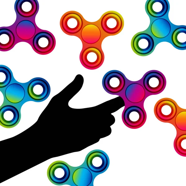 Fidget mão dedo spinner stress aliviando, brinquedo colorido para remover a ansiedade e aumento da concentração . —  Vetores de Stock