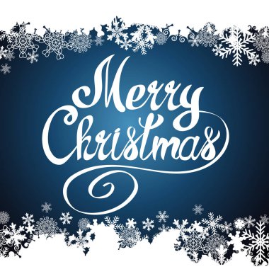 Merry Christmas yazı metin ve kar tanesi sınır, xmas arka plan.
