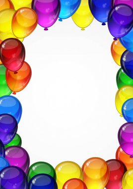 Sen metin için yer kutlama, tatil, doğum günü parti kartı için beyaz bir zemin üzerine renkli festival balonlar. A4 düzeni.
