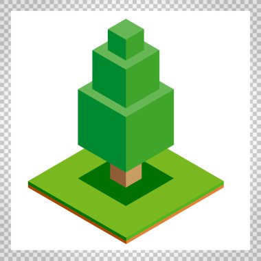 İzometrik ağaç simgesiyle orman, park, şehir için. Oyun, harita, parmak izi, ets için peyzaj kurucu. Beyaz arka plan üzerinde izole.