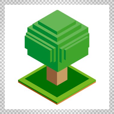 İzometrik ağaç simgesiyle orman, park, şehir için. Oyun, harita, parmak izi, ets için peyzaj kurucu. Beyaz arka plan üzerinde izole.