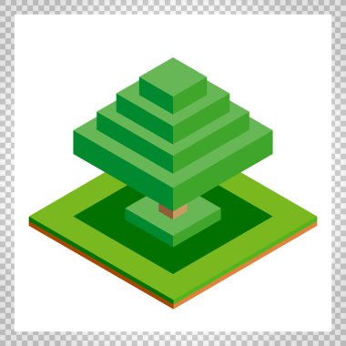 İzometrik vektör ağaç simgesiyle orman, park, şehir için. Oyun, harita, parmak izi, ets için peyzaj kurucu. Beyaz arka plan üzerinde izole.