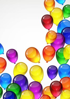 Sen metin için yer kutlama, tatil, doğum günü parti kartı için beyaz bir zemin üzerine renkli festival balonlar. A4 düzeni.