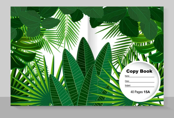 Modèle de couverture d'un copybook : feuilles tropicales . — Image vectorielle