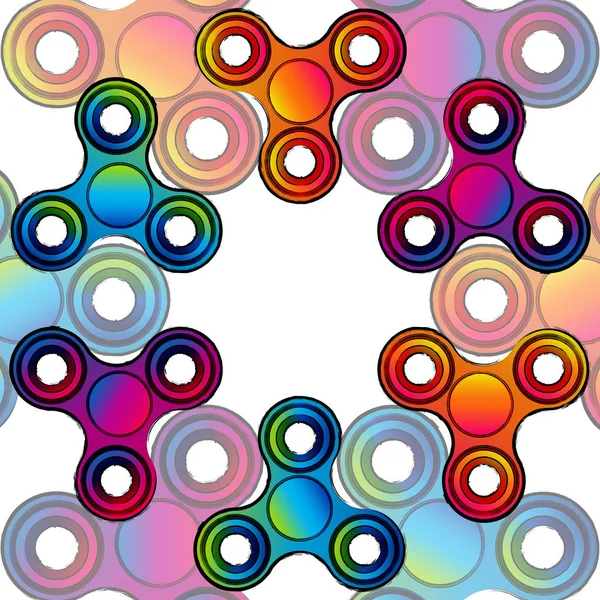 Fidget hand finger spinner stress relieving, colorful toy for removing anxiety and increasing concentration. — Stock Vector