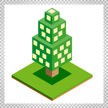 İzometrik ağaç simgesiyle orman, park, şehir için. Oyun, harita, parmak izi, ets için peyzaj kurucu. Beyaz arka plan üzerinde izole.