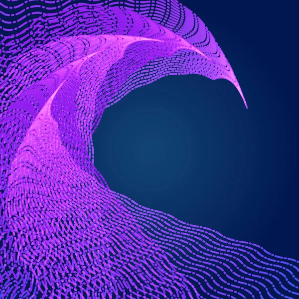 濃い青の背景に抽象的なネオン ストライプ点線パターン. — ストックベクタ