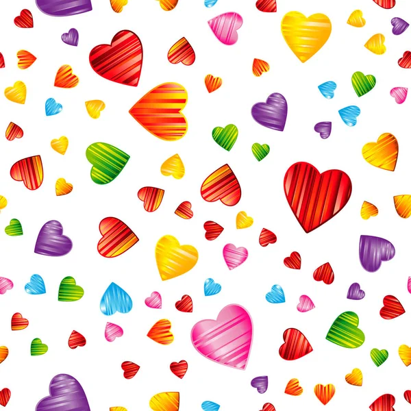Patrón de corazones a rayas de colores. Día de San Valentín, boda, fondo romántico sin costuras, ilustración de diseño . — Archivo Imágenes Vectoriales