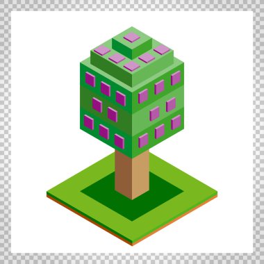 İzometrik ağaç simgesiyle orman, park, şehir için. Oyun, harita, parmak izi, ets için peyzaj kurucu. Beyaz arka plan üzerinde izole.