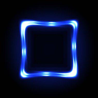 Karanlık bir arka plan, soyut illüstrasyon renkli mavi neon çerçeve.