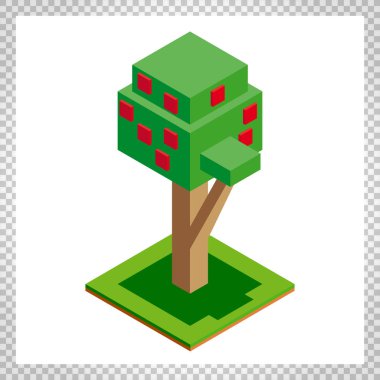 İzometrik vektör ağaç simgesiyle orman, park, şehir için. Manzara con