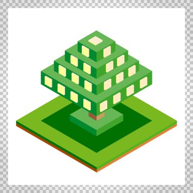 İzometrik vektör ağaç simgesiyle orman, park, şehir için. Manzara con