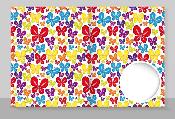 Template cover of a copybook with an individual design: colorful butterflies pattern. — Stock Vector