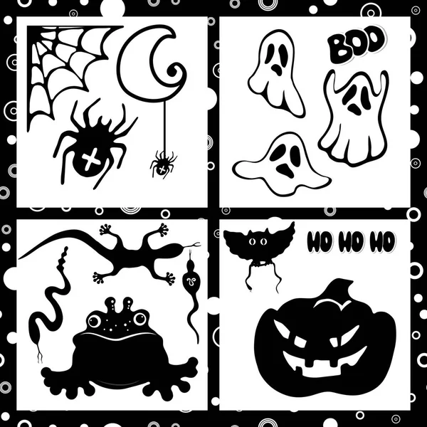 Ensemble vectoriel Halloween avec silhouettes noires. Eléments de design isolés sur fond blanc . — Image vectorielle