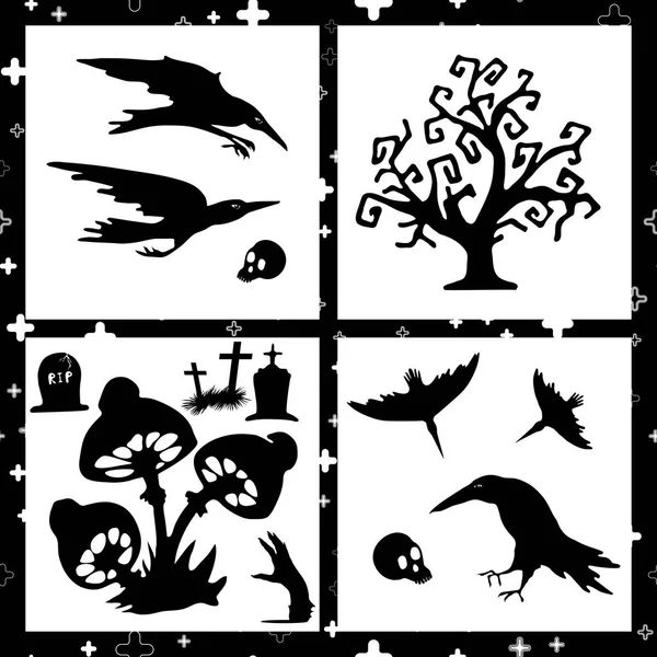 Ensemble vectoriel Halloween avec silhouettes noires. Eléments de design isolés sur fond blanc . — Image vectorielle