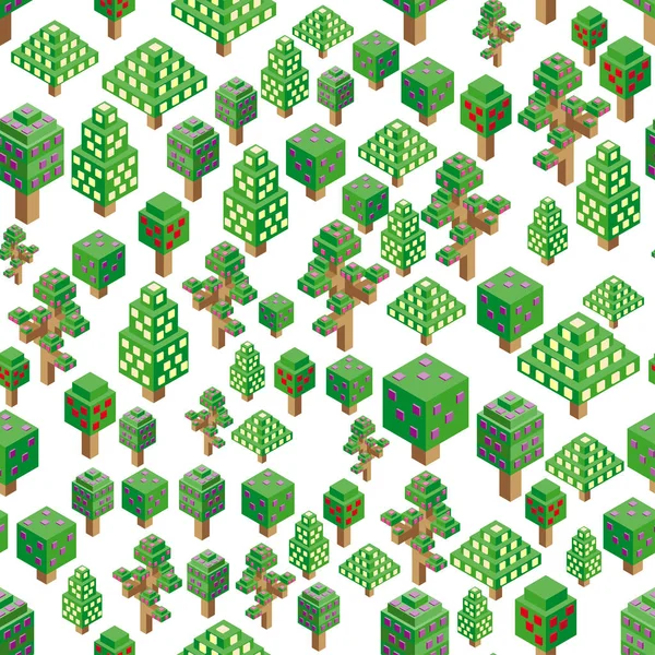 Arbres à fleurs isométriques modèle pour la forêt, parc, ville. Fond sans couture . — Image vectorielle