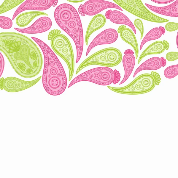 Paisley roze en groen vector achtergrond, abstract bloemdessin patroon, Indiaanse kunst sieraad. — Stockvector