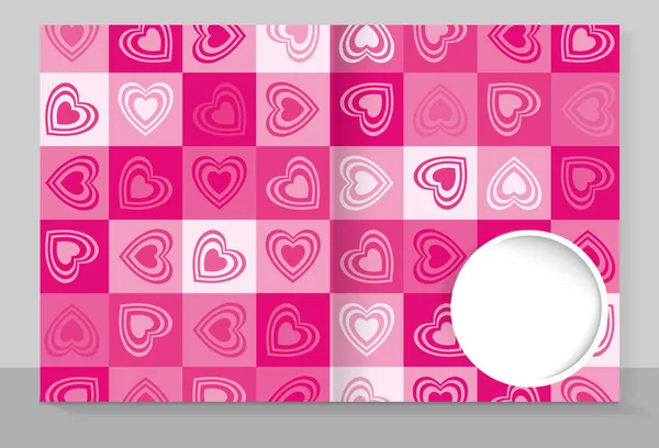 Šablona titulní copybook s módním designem: růžové srdce vzor. — Stockový vektor