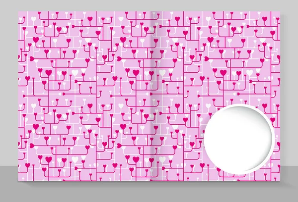 Šablona titulní copybook s módním designem: růžové srdce vzor. — Stockový vektor