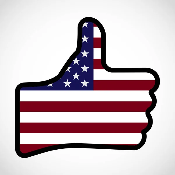 Flag of America in the shape of Hand with thumb up, gesture of approval, meaning "like". — Stock Vector