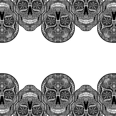 Kafatası, siyah ve beyaz resimde beyaz arka planda, gün ölü sembolü dövme.