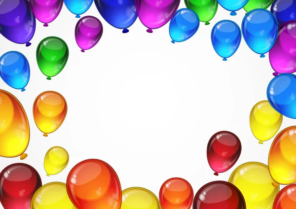 Balões festivos coloridos em um fundo branco para celebração, férias, cartão de festa de aniversário com espaço para você texto. Layout A4 . — Vetor de Stock