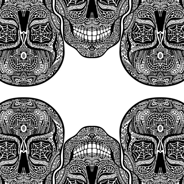 Kafatası, siyah ve beyaz vektör çizim beyaz arka planda, gün ölü sembolü dövme.