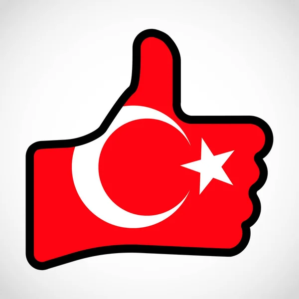 Bandera de Turquía en forma de Mano con el pulgar hacia arriba, gesto de aprobación, lo que significa Como . — Vector de stock