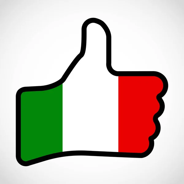 Flagge Italiens in Form einer Hand mit erhobenem Daumen, Geste der Zustimmung, das heißt wie. — Stockvektor