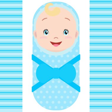 Beyaz arka plan üzerinde izole beyaz bebek boy gülümseyerek. Çizgi film maskot. 