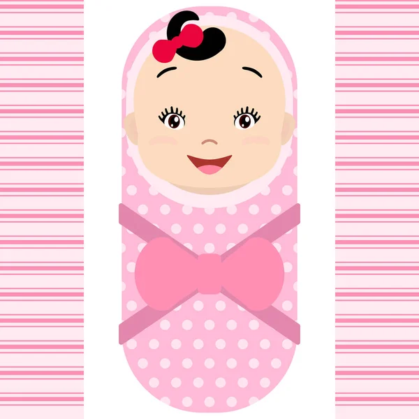 Sorrindo asiático bebê menina isolado no fundo branco. Mascote de desenhos animados . —  Vetores de Stock