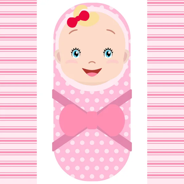 Smiling caucasian baby girl isolated on white background. Cartoon mascot. — Stock Vector