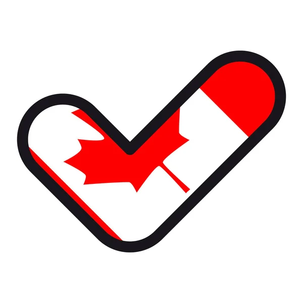 Vlag van Canada in de vorm van een selectievakje is ingeschakeld, de goedkeuring van het teken, symbool van verkiezingen, stemmen. — Stockvector