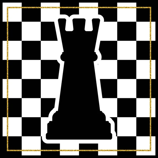Sakktábla, a sakk darab bástya és egy arany keretben. Hagyományos karácsonyi üdülési játék. — Stock Vector