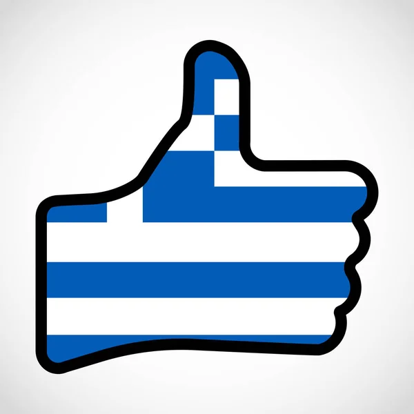 Bandera de Grecia en forma de mano con el pulgar hacia arriba, gesto de aprobación, lo que significa como, signo de dedo vector, ilustración de diseño plano . — Vector de stock