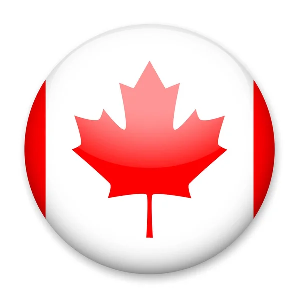 Vlag van Canada in de vorm van een ronde knop met een lichte schittering en een schaduw. — Stockvector