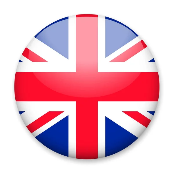 Flag of UK in the form of a round button with a light glare and a shadow. — Stock Vector