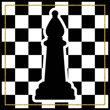 Bir satranç ile satranç parça Bishop ve altın bir çerçeve. Geleneksel Noel holiday oyunu.