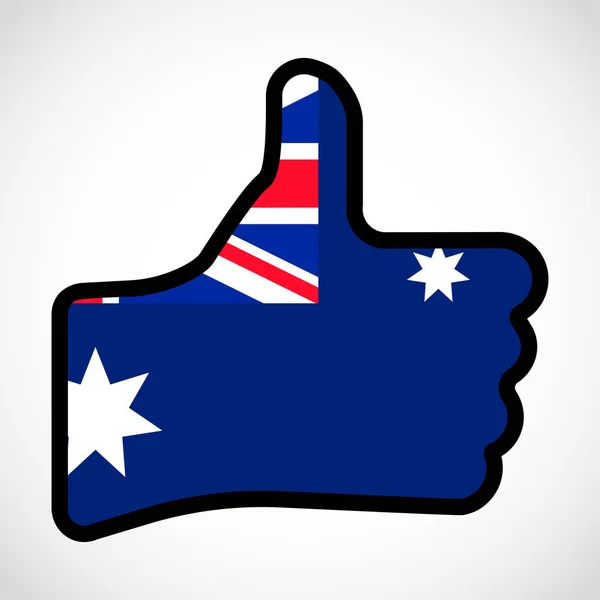 Bandera de Australia en forma de mano con el pulgar hacia arriba, gesto de aprobación, lo que significa Como, signo de dedo, ilustración de diseño plano . — Archivo Imágenes Vectoriales