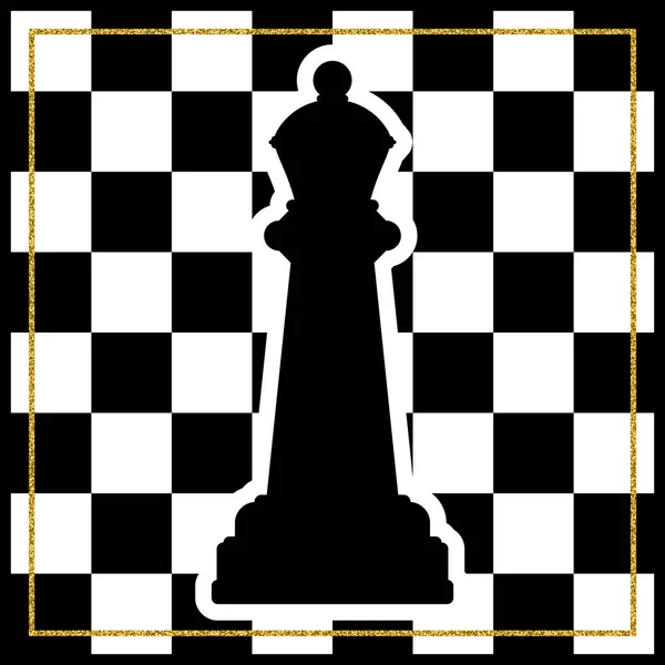 Tablero de ajedrez con una pieza de ajedrez Reina y un marco de oro. Vacaciones tradicionales de Navidad juego . — Vector de stock