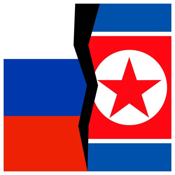 Ryssland och Nordkorea flaggor med en spricka. — Stock vektor