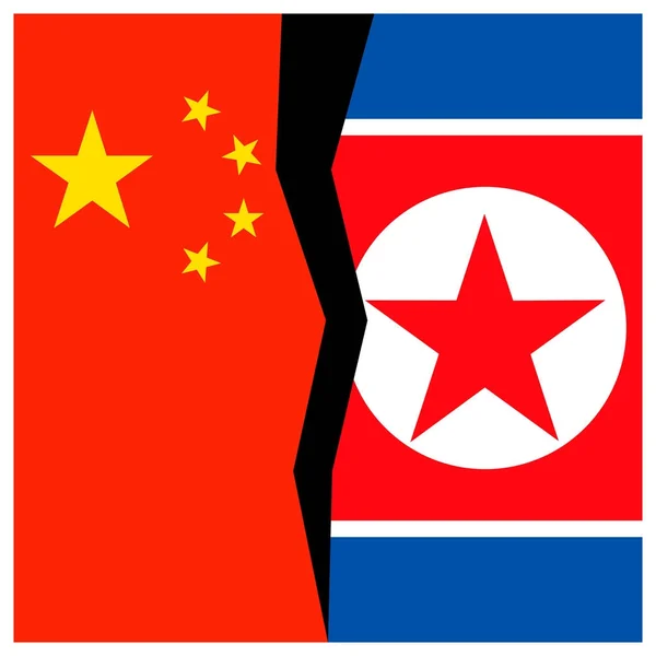 Banderas de China y Corea del Norte con grieta . — Vector de stock