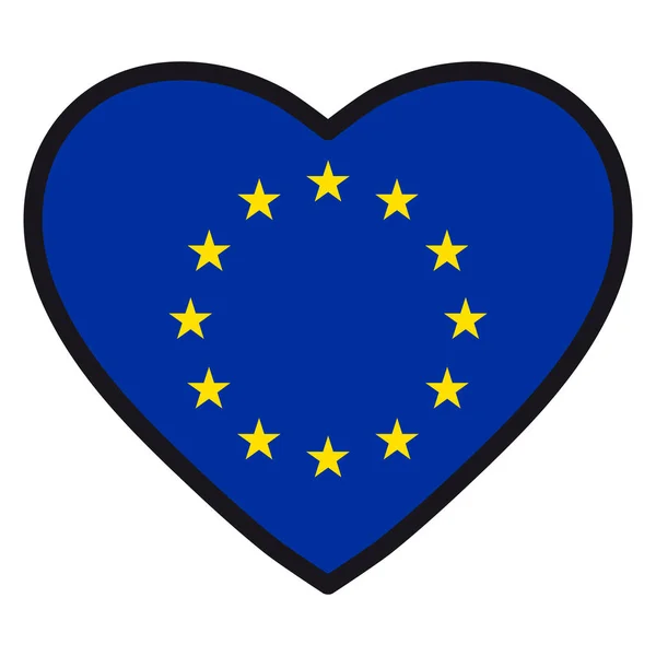 Прапор Європейського Союзу у формі серця з контрастними контур. — стоковий вектор