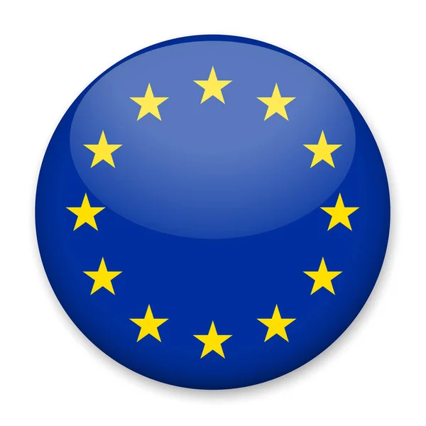 Flag of European Union in the form of a round button with a light glare and a shadow. — Stock Vector